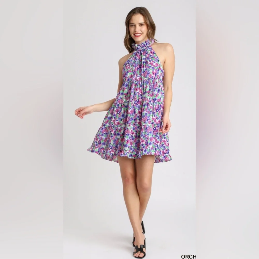 umgee purple dress Umgee Orchid Jacquard Puff Sleeve Mini Dress Ruby Idol Apparel